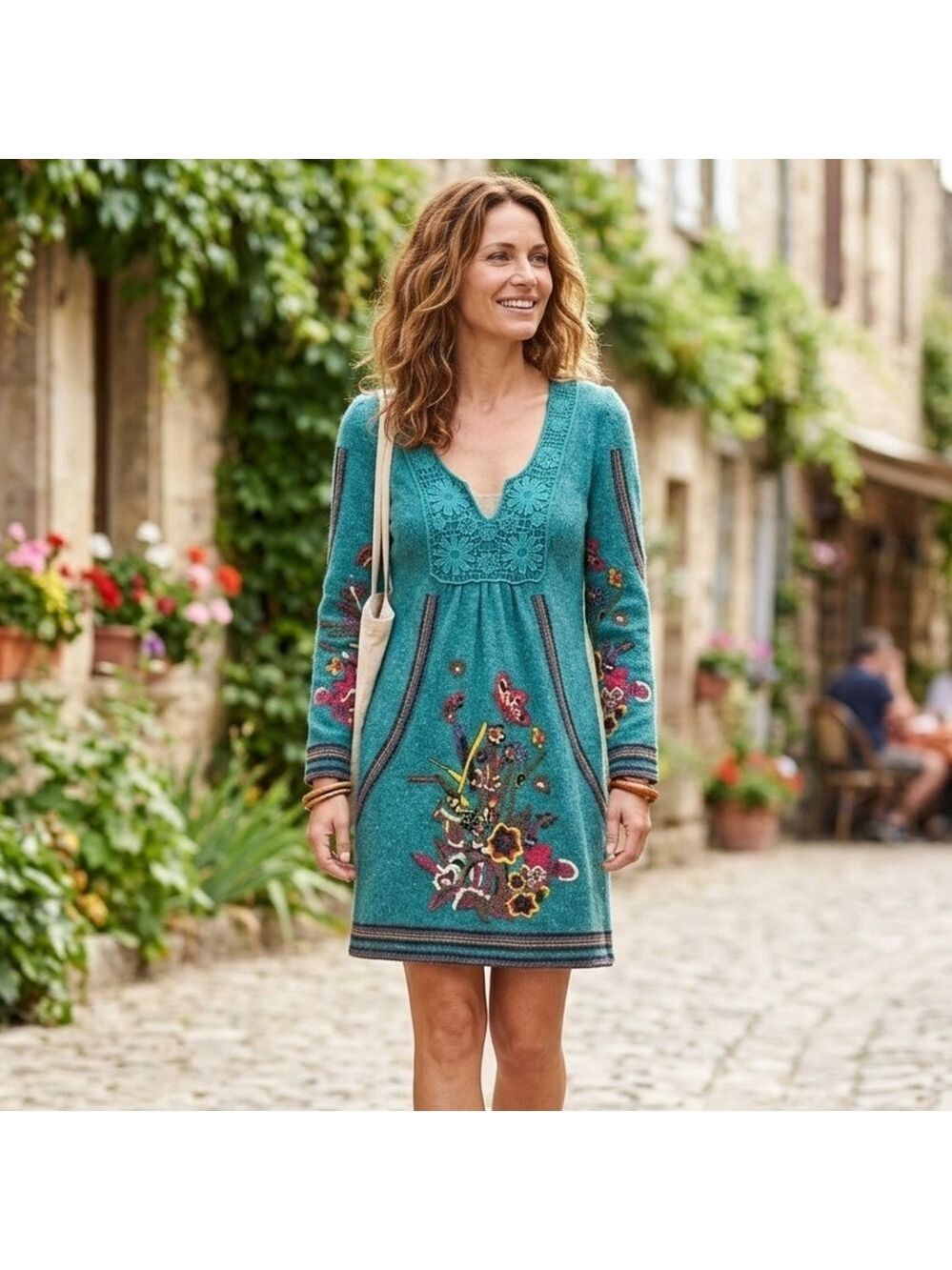 Aryeh Anthropologie Butterfly Floral Knit Midi Dress Women Medium Bohemian Blue
